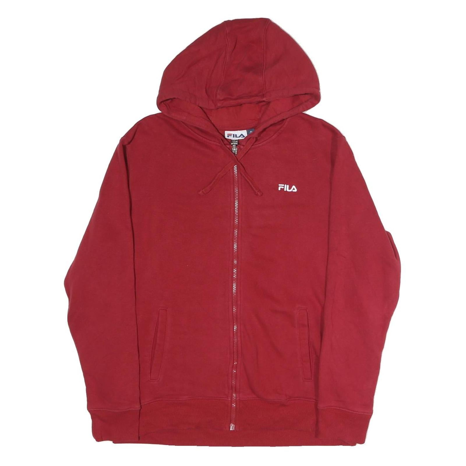 FILA Mens Red Full Zip Hoodie XL Cotton Casual Sweatshirt Drawstring Hood