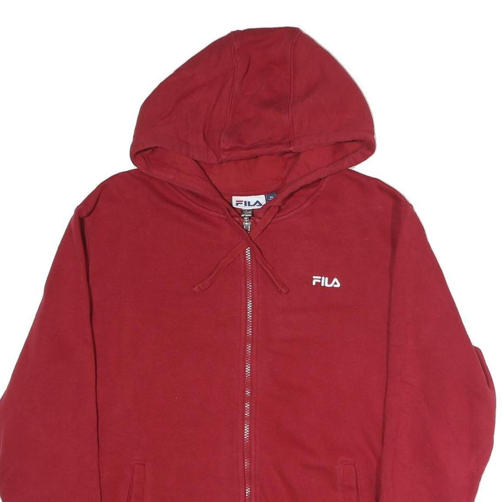 FILA Mens Red Full Zip Hoodie XL Cotton Casual Sweatshirt Drawstring Hood