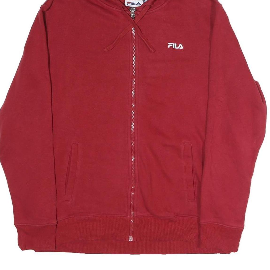 FILA Mens Red Full Zip Hoodie XL Cotton Casual Sweatshirt Drawstring Hood