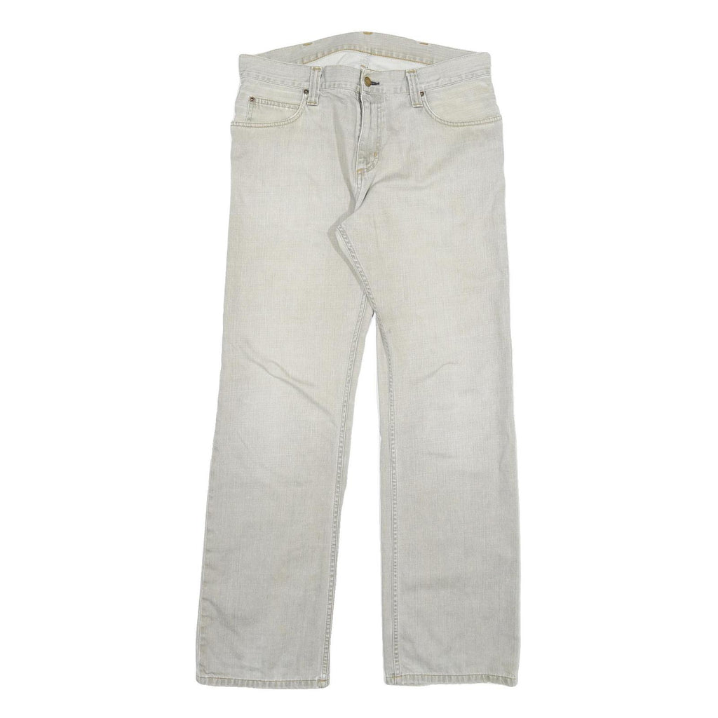 CARHARTT Mens Jeans Beige Regular Straight Denim Light W33 L34 Cotton Blend Zip