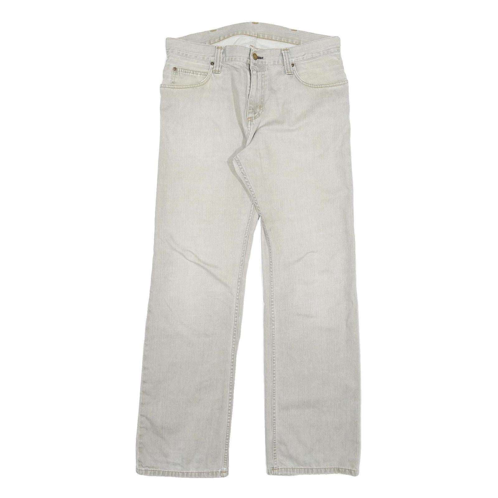 CARHARTT Mens Jeans Beige Regular Straight Denim Light W33 L34 Cotton Blend Zip