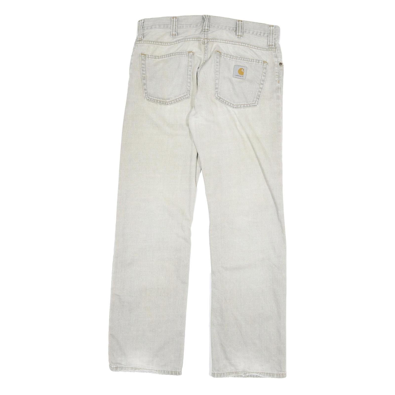 CARHARTT Mens Jeans Beige Regular Straight Denim Light W33 L34 Cotton Blend Zip