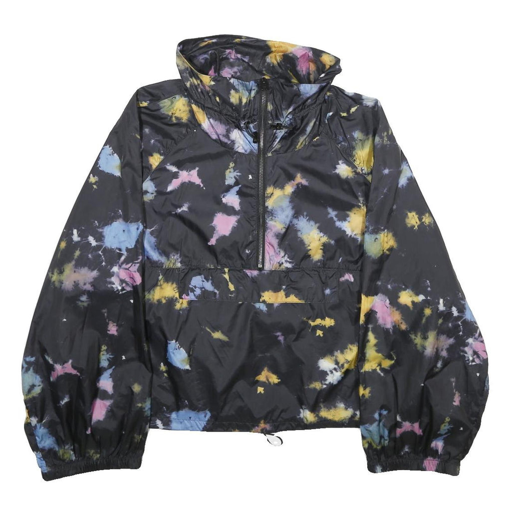 ZARA Womens Black Tie Dye Lightweight Track Jacket L Woven Stripe Outdoor