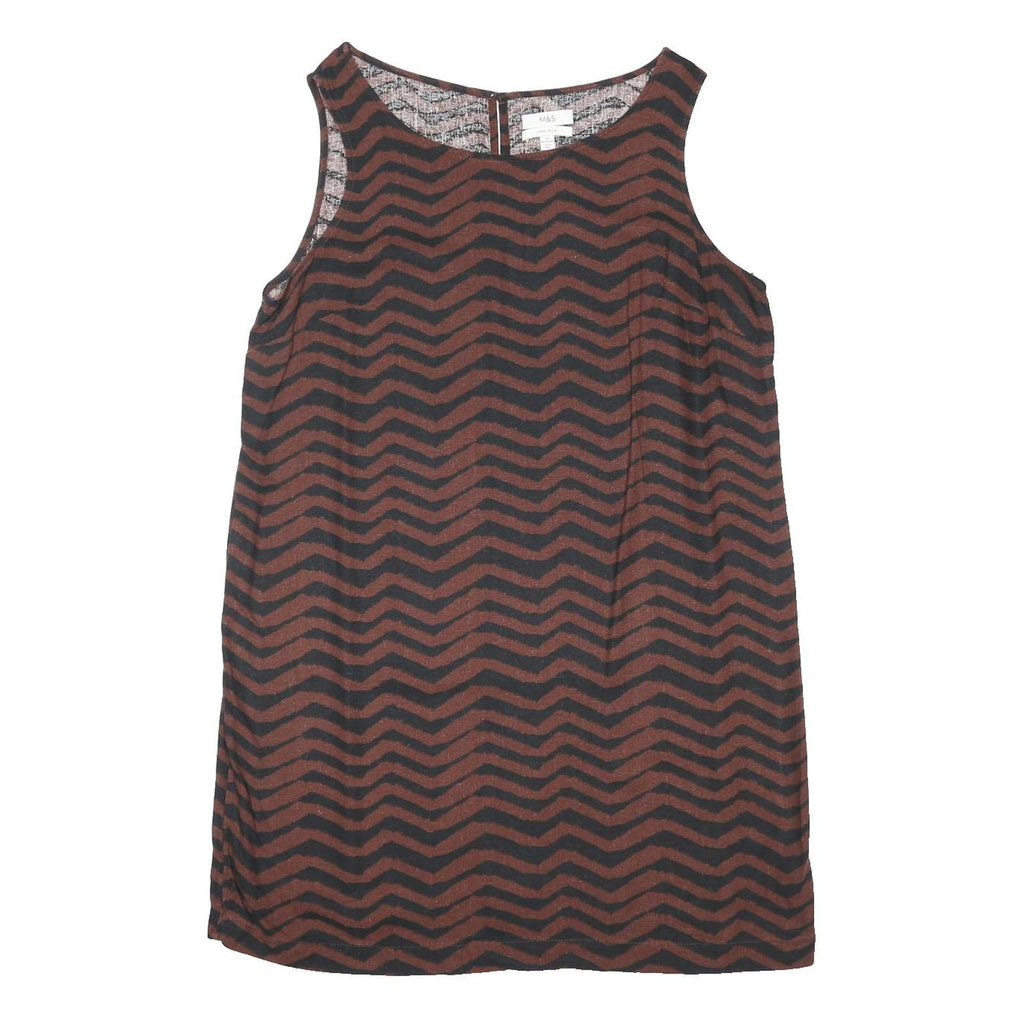 M&S Womens Brown & Black Chevron Sleeveless Cotton Blend Shift Dress UK 16