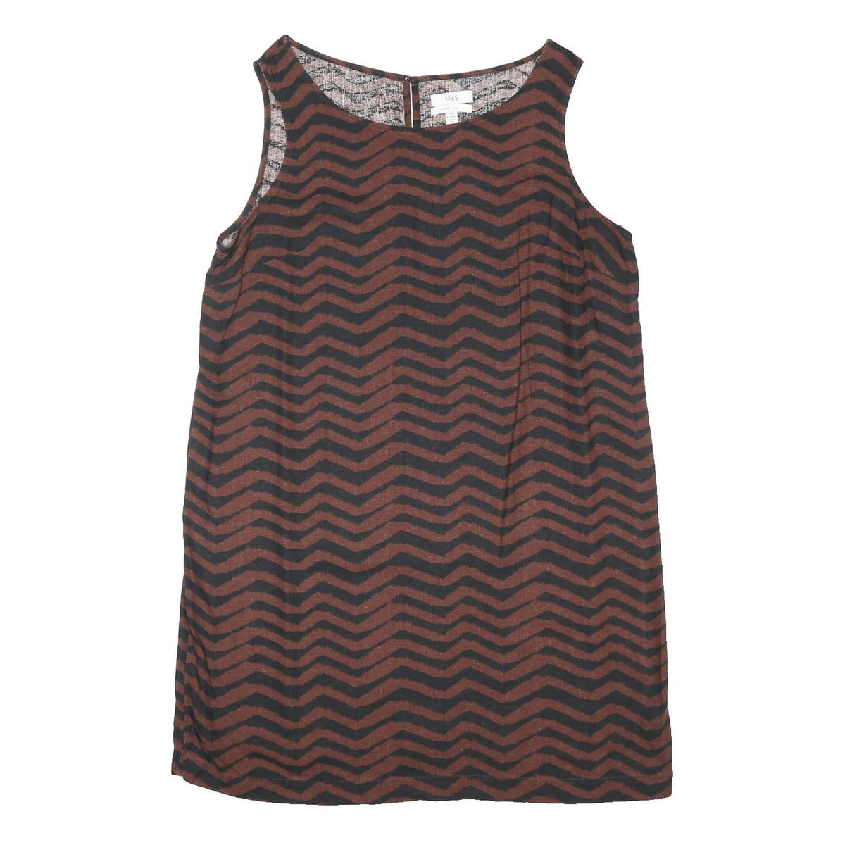 M&S Womens Brown & Black Chevron Sleeveless Cotton Blend Shift Dress UK 16