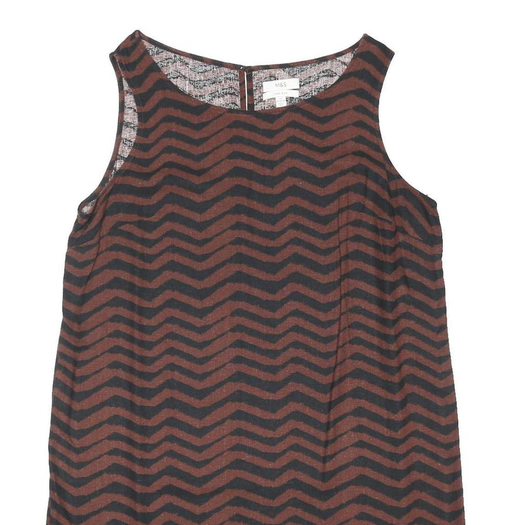 M&S Womens Brown & Black Chevron Sleeveless Cotton Blend Shift Dress UK 16