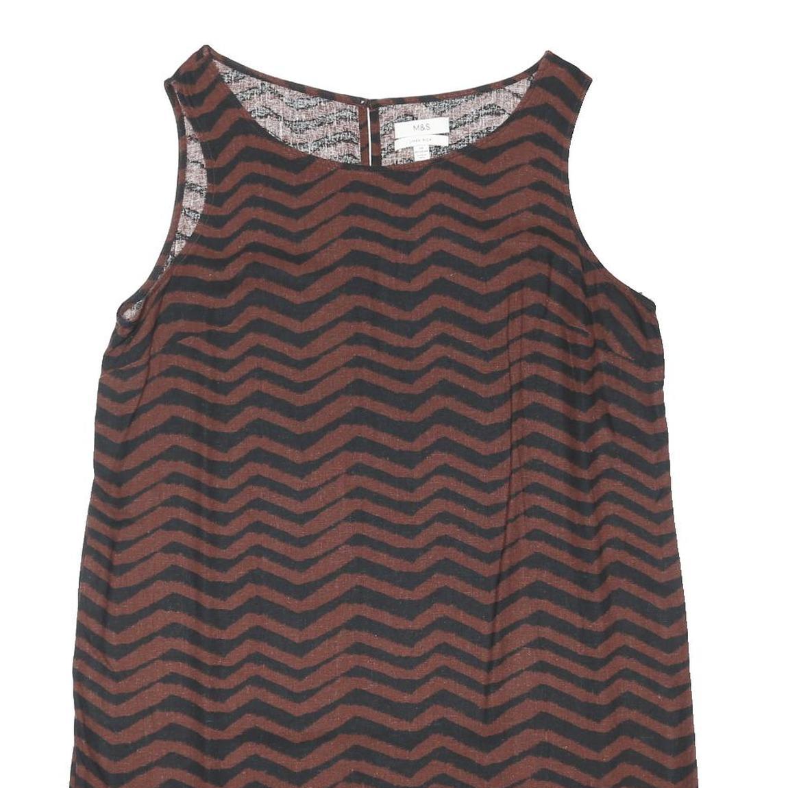 M&S Womens Brown & Black Chevron Sleeveless Cotton Blend Shift Dress UK 16