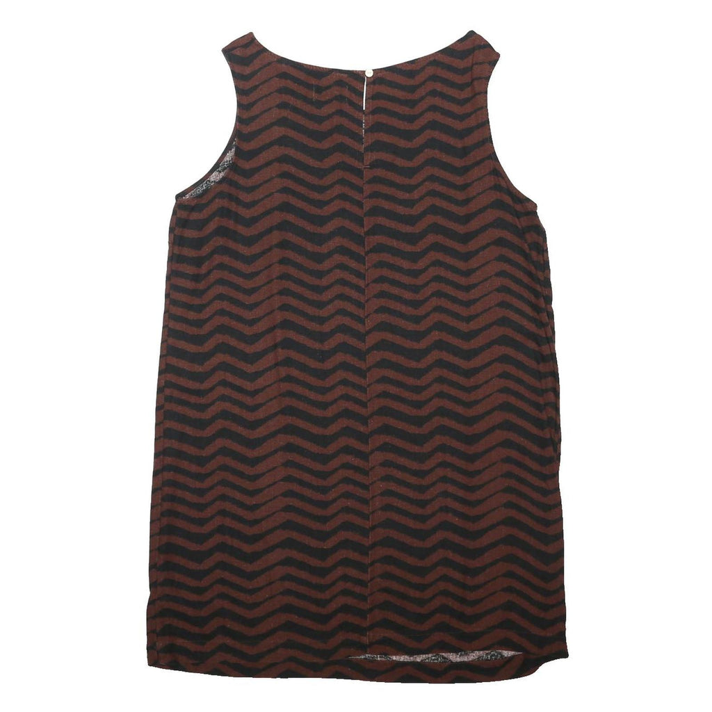 M&S Womens Brown & Black Chevron Sleeveless Cotton Blend Shift Dress UK 16