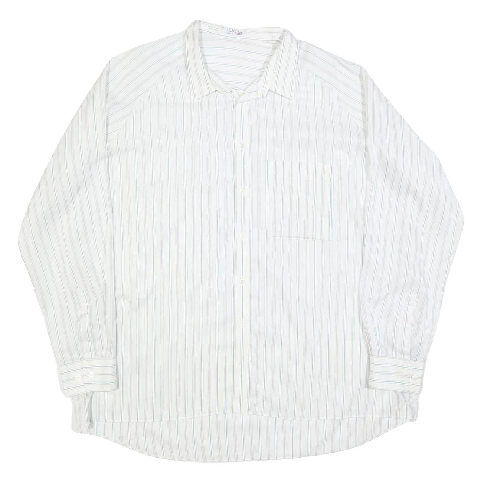 LIBERO Mens White Blue Striped Shirt 2XL Cotton Blend Long Sleeve Button Collar
