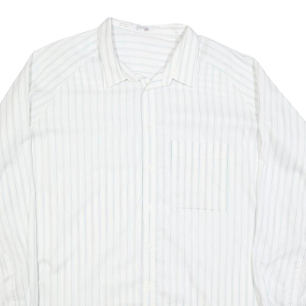 LIBERO Mens White Blue Striped Shirt 2XL Cotton Blend Long Sleeve Button Collar