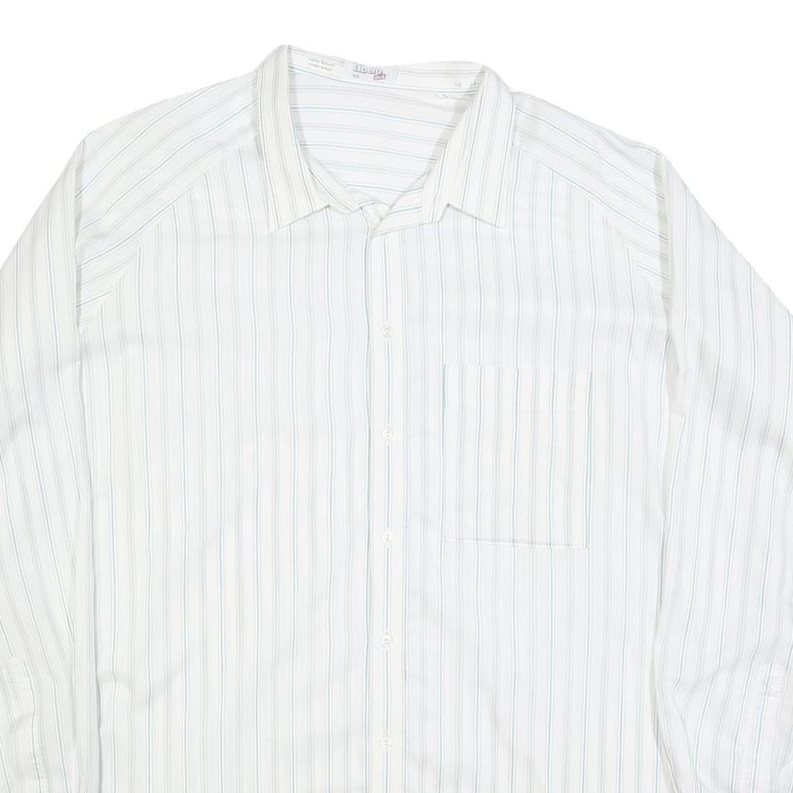 LIBERO Mens White Blue Striped Shirt 2XL Cotton Blend Long Sleeve Button Collar