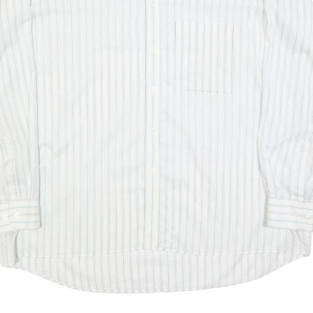 LIBERO Mens White Blue Striped Shirt 2XL Cotton Blend Long Sleeve Button Collar