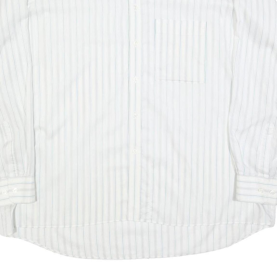 LIBERO Mens White Blue Striped Shirt 2XL Cotton Blend Long Sleeve Button Collar