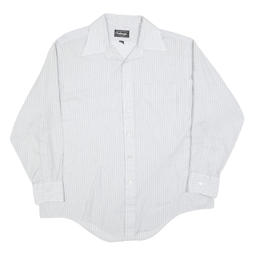 CHALLENGER Mens White & Grey Stripe Shirt XL Classic Button Sleeve