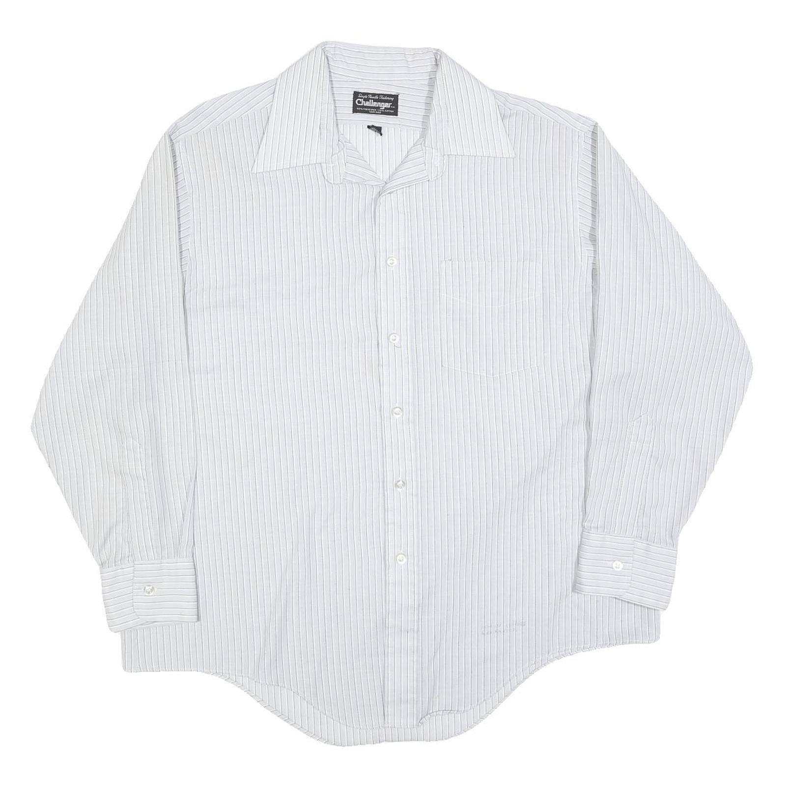 CHALLENGER Mens White & Grey Stripe Shirt XL Classic Button Sleeve