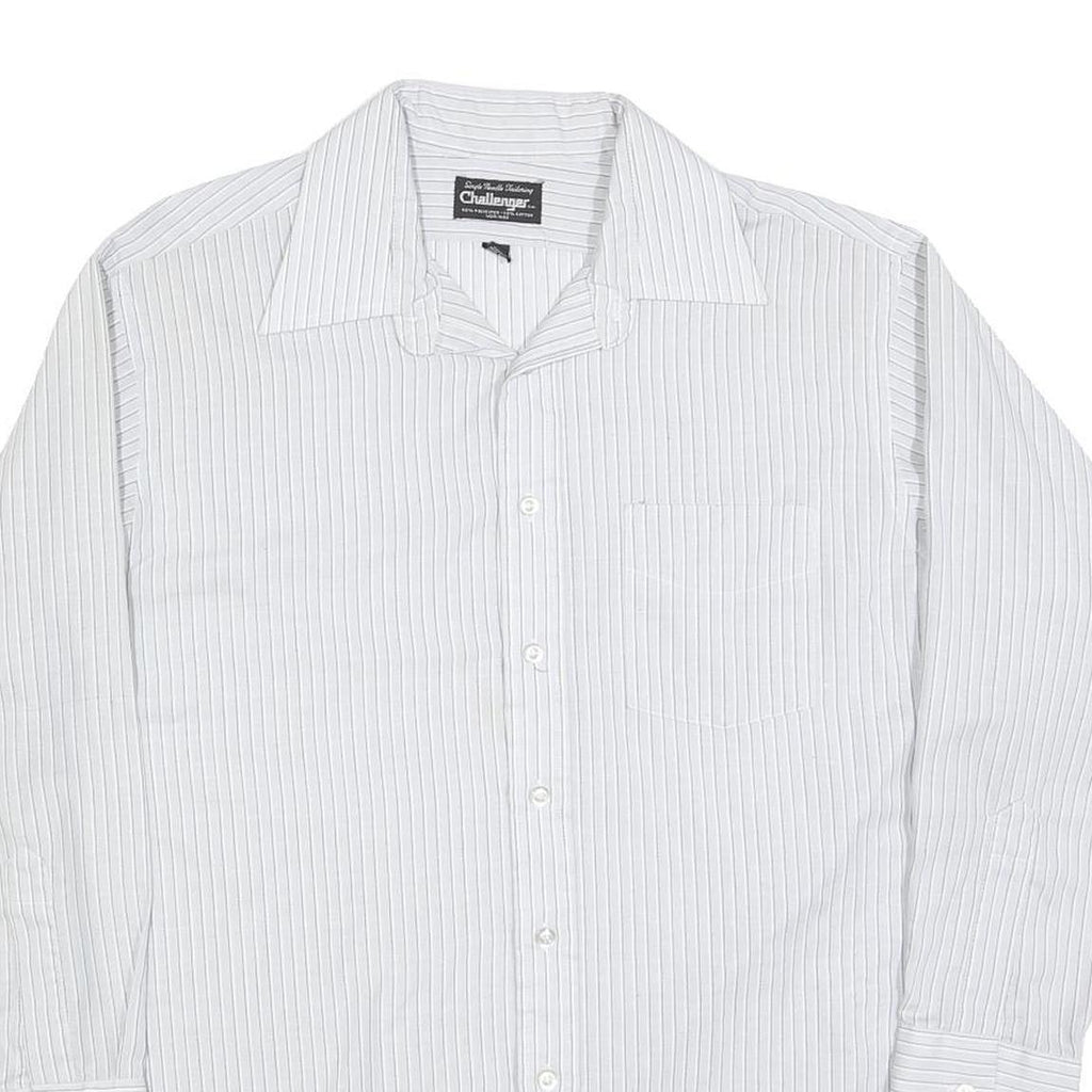CHALLENGER Mens White & Grey Stripe Shirt XL Classic Button Sleeve