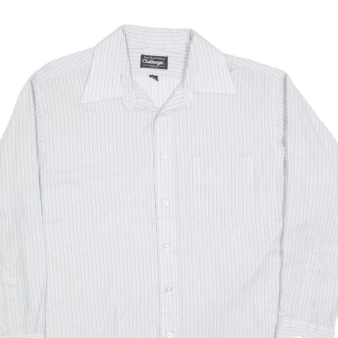 CHALLENGER Mens White & Grey Stripe Shirt XL Classic Button Sleeve