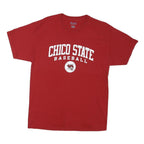 CHAMPION Mens Red Chico State Baseball Graphic T-Shirt L Short Sleeve Crew Neck