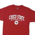 CHAMPION Mens Red Chico State Baseball Graphic T-Shirt L Short Sleeve Crew Neck