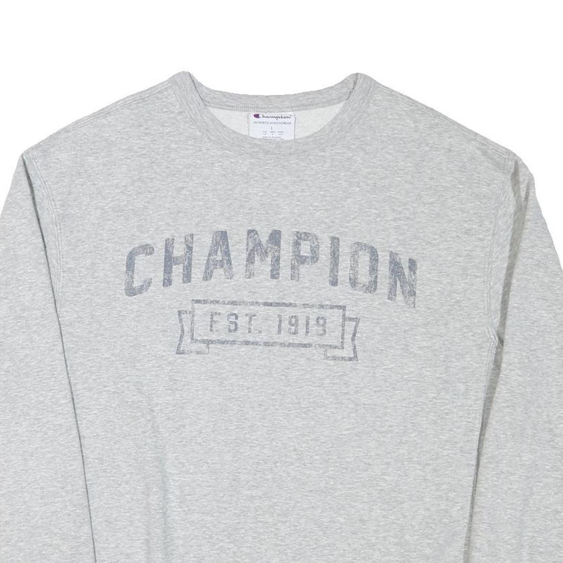CHAMPION Mens Grey Logo Crew Neck L Sweatshirt Cotton Blend Pullover