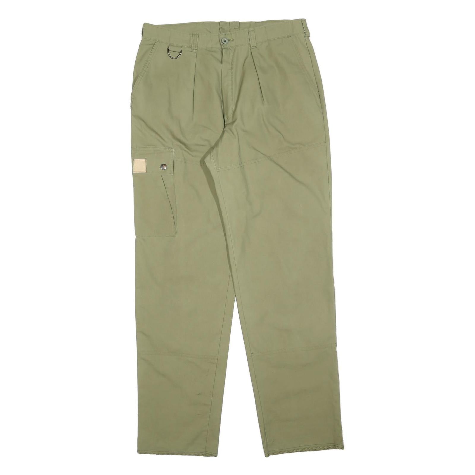 Mens Cotton Blend Regular Fit Beige Cargo Trousers W32 L32 Zip Closure Casual