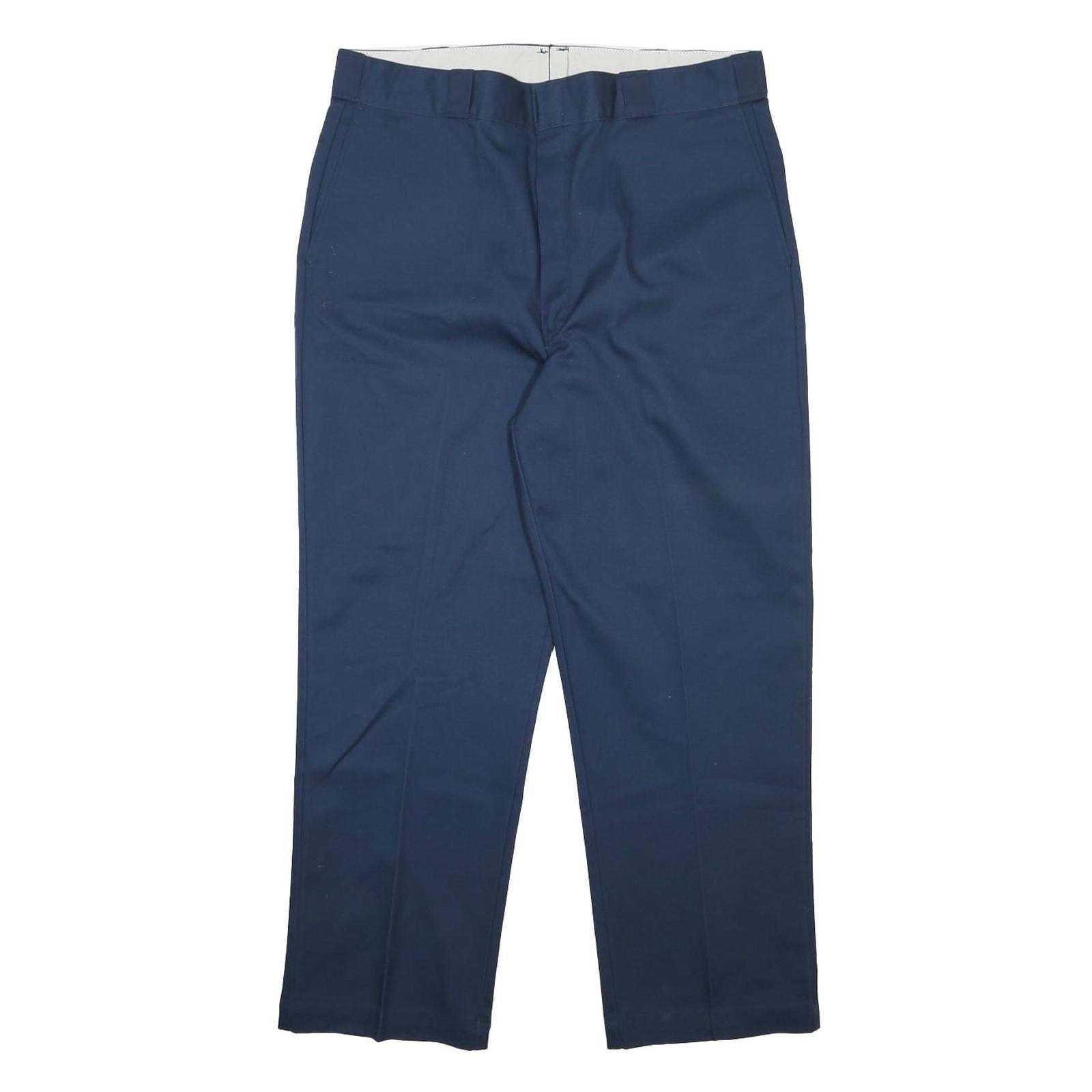 DICKIES Mens Cotton Blend Blue Regular Straight Trousers W40 L29 Workwear Zip