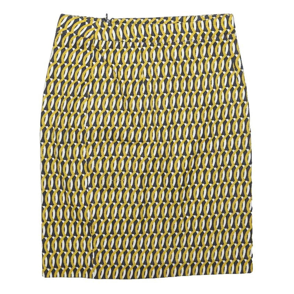 BODEN Womens Yellow & Black Geo Print Pencil Knee Length Cotton Blend Skirt UK 8