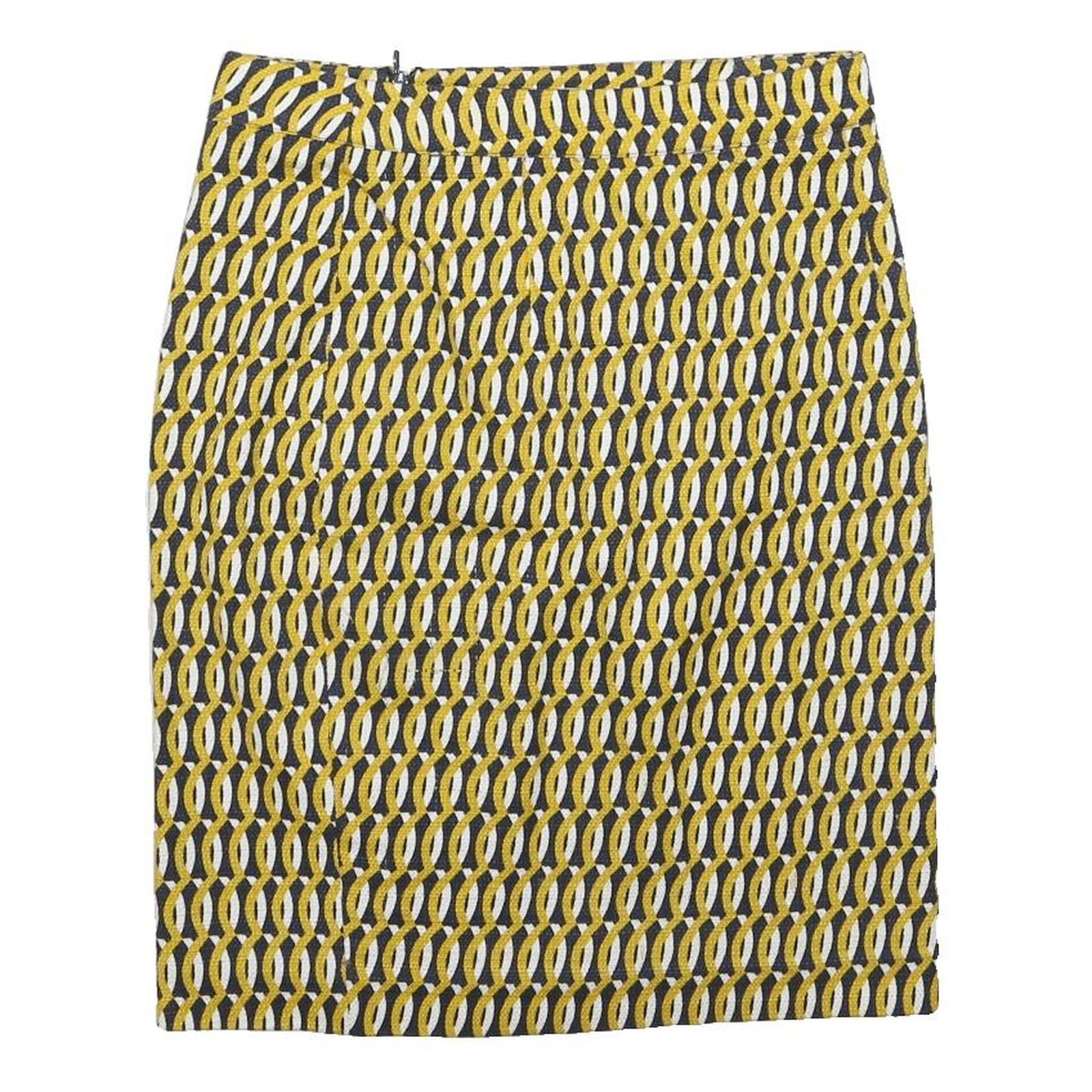 BODEN Womens Yellow & Black Geo Print Pencil Knee Length Cotton Blend Skirt UK 8