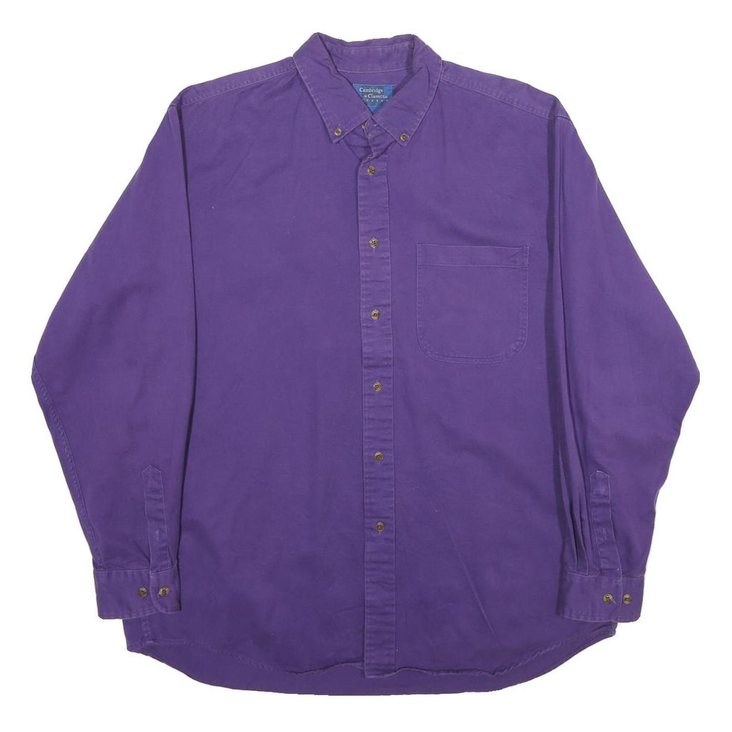 CAMBRIDGE CLASSICS Mens Purple Cotton Shirt L Button-Down Pocket Long Sleeve