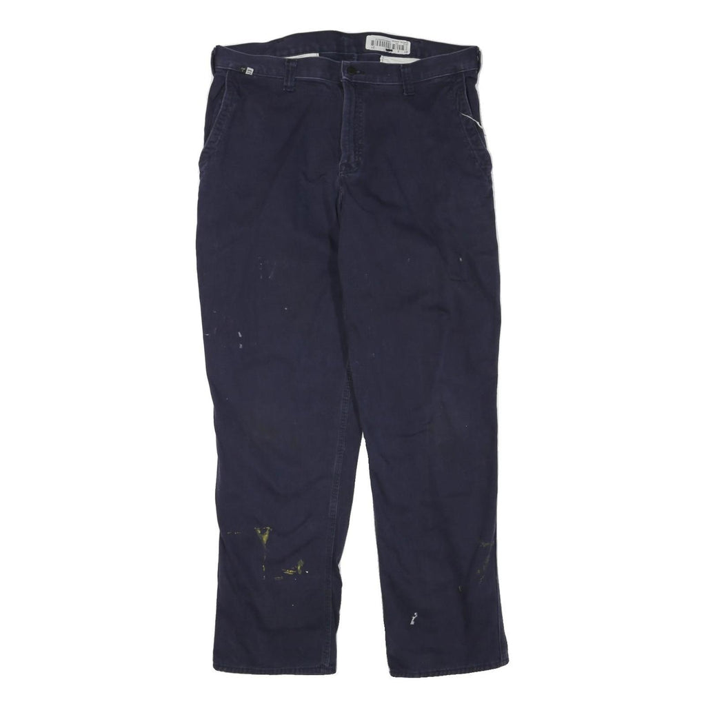 CARHARTT Mens Navy Regular Fit Zip Closure Cotton Blend Trousers W38 L32