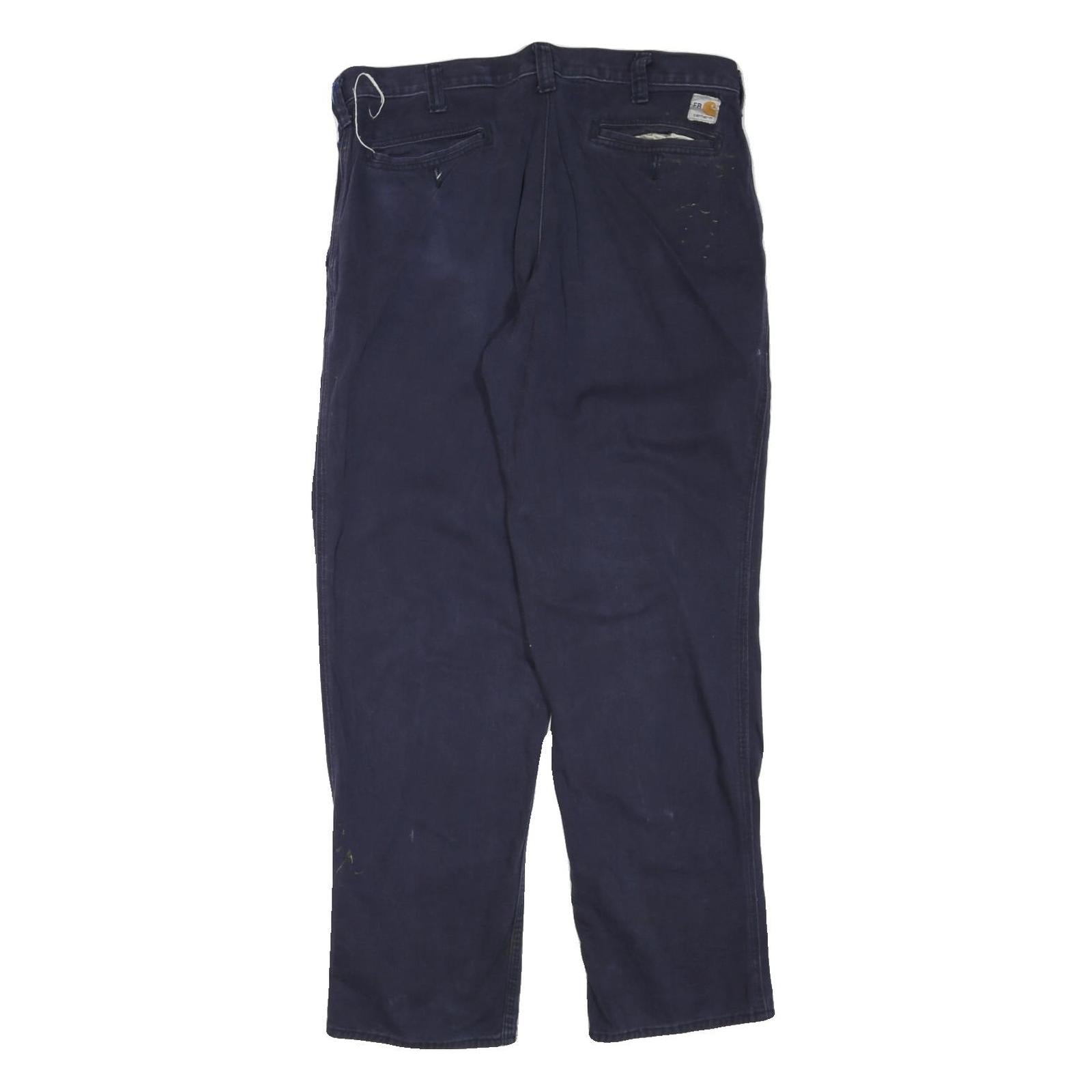 CARHARTT Mens Navy Regular Fit Zip Closure Cotton Blend Trousers W38 L32