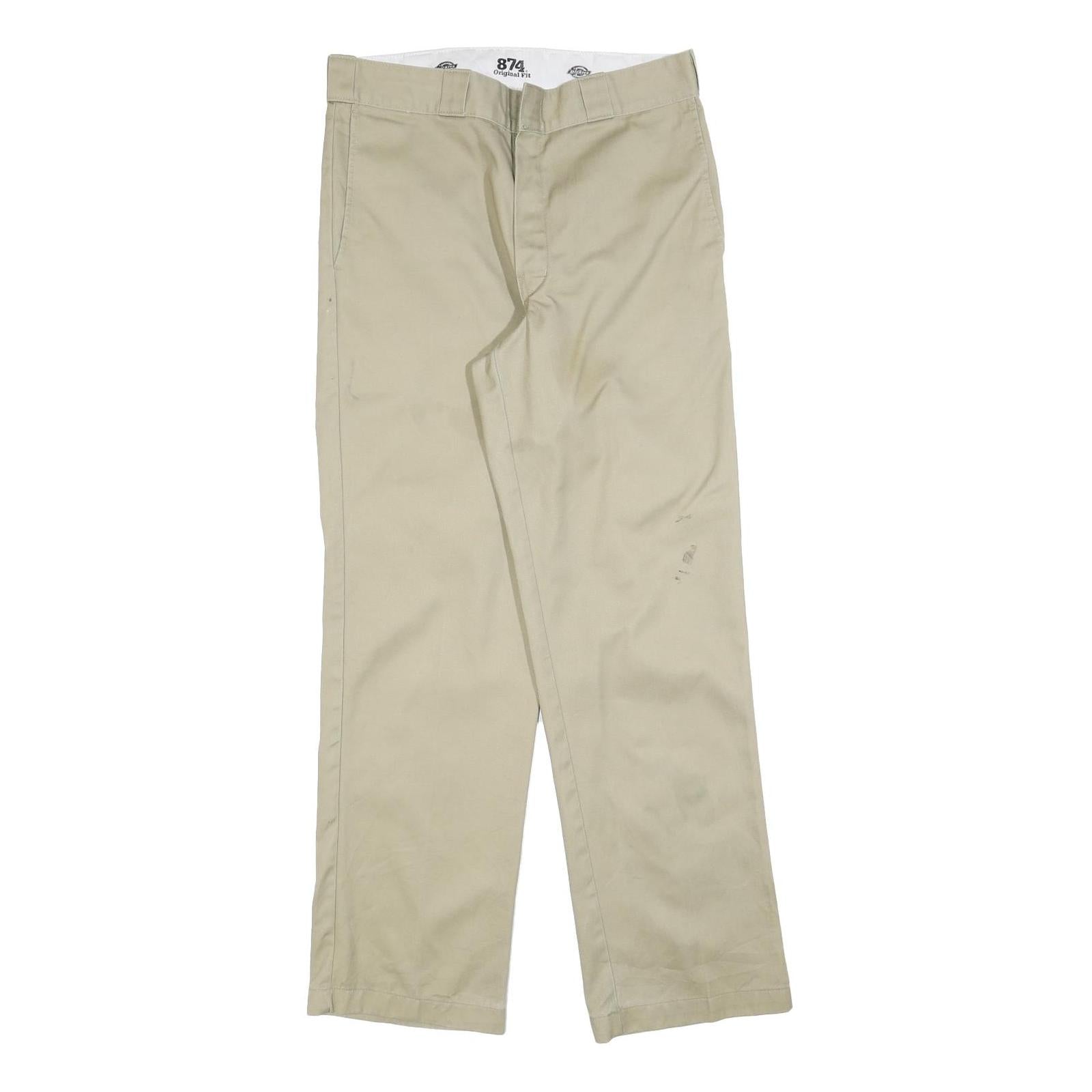 DICKIES Mens Cotton Blend Beige Regular Fit Straight Leg Trousers W32 L32