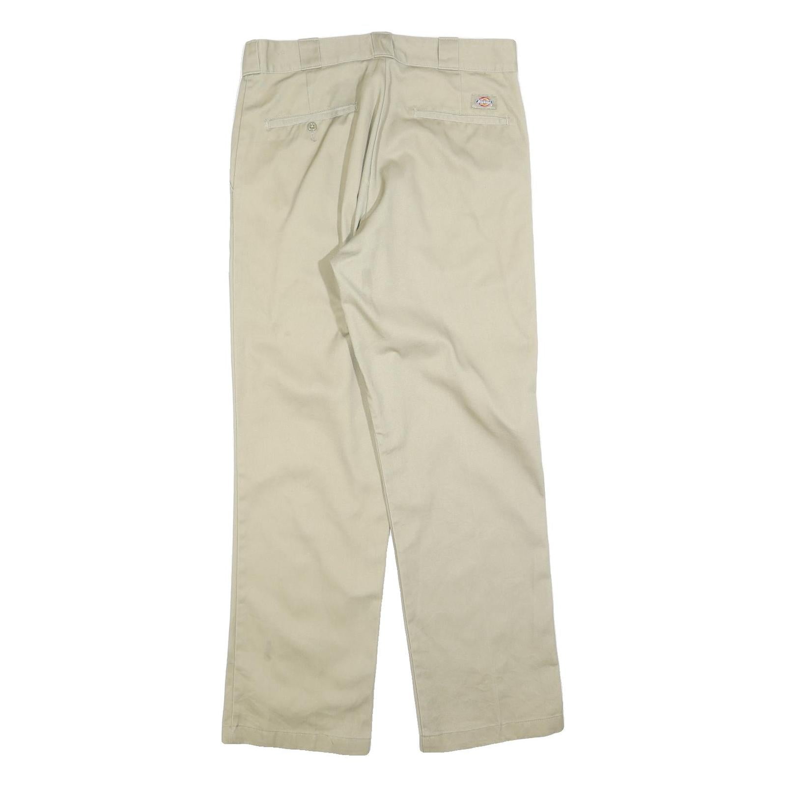 DICKIES Mens Cotton Blend Beige Regular Fit Straight Leg Trousers W32 L32