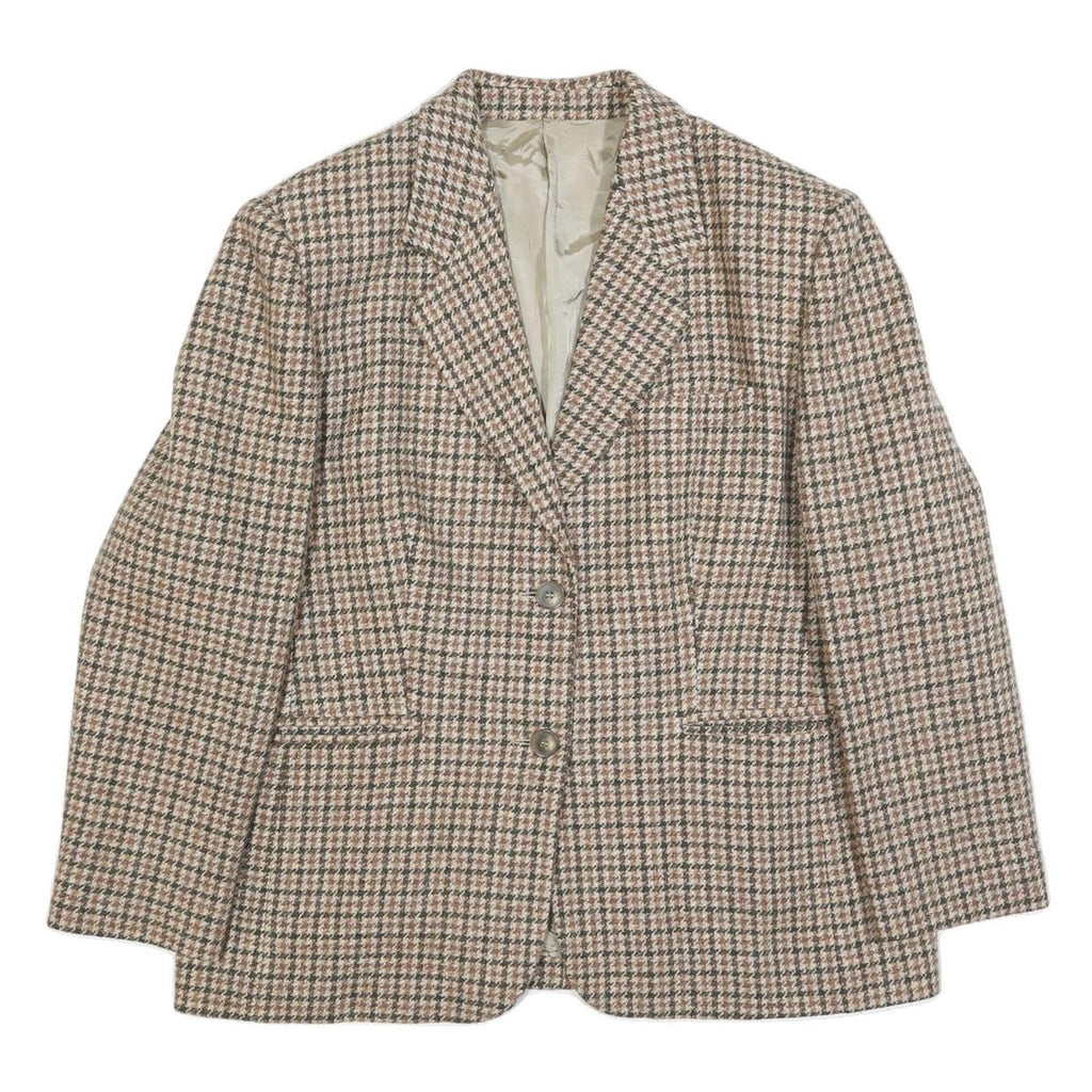RODEL Womens Beige & Brown Wool Houndstooth Jacket XL Woven Button Closure