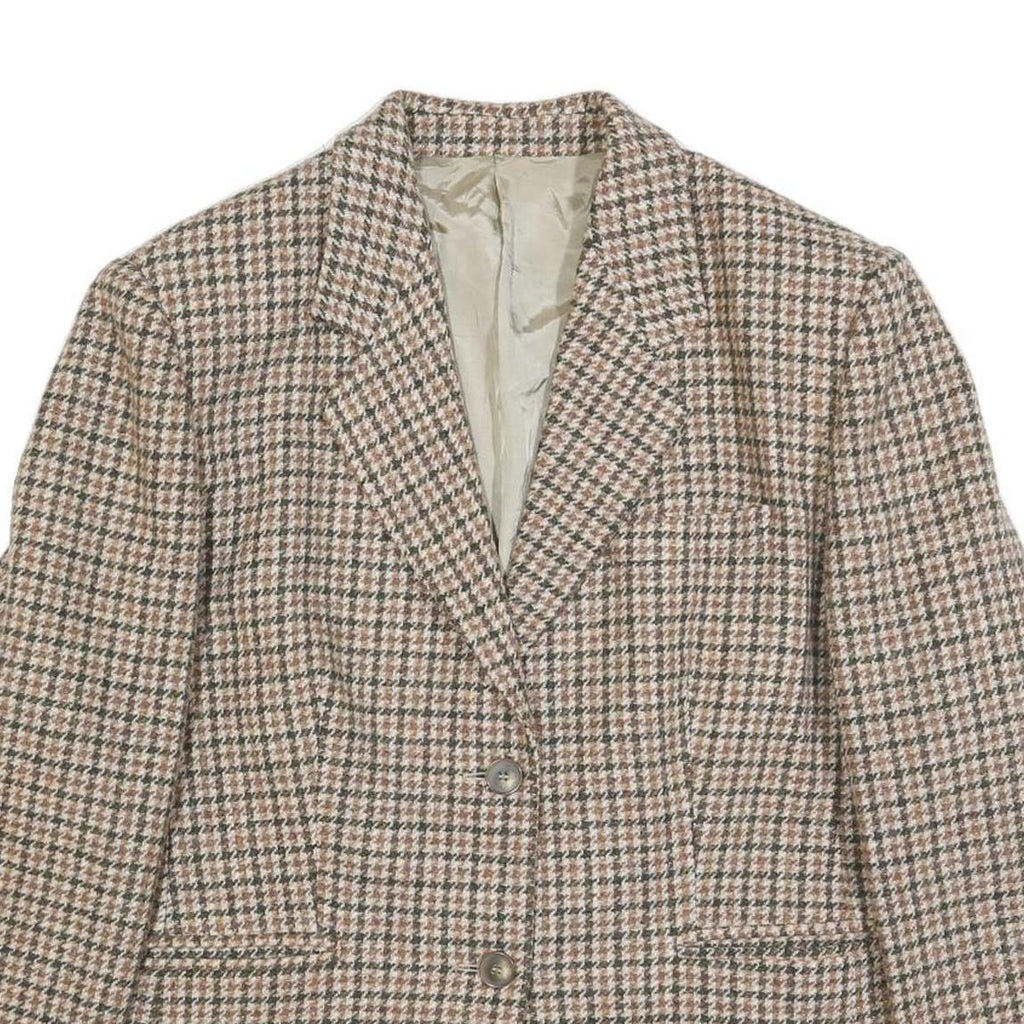 RODEL Womens Beige & Brown Wool Houndstooth Jacket XL Woven Button Closure