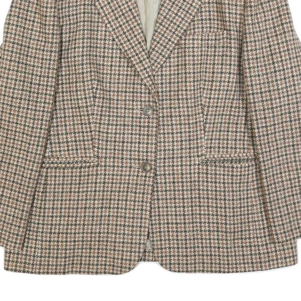 RODEL Womens Beige & Brown Wool Houndstooth Jacket XL Woven Button Closure