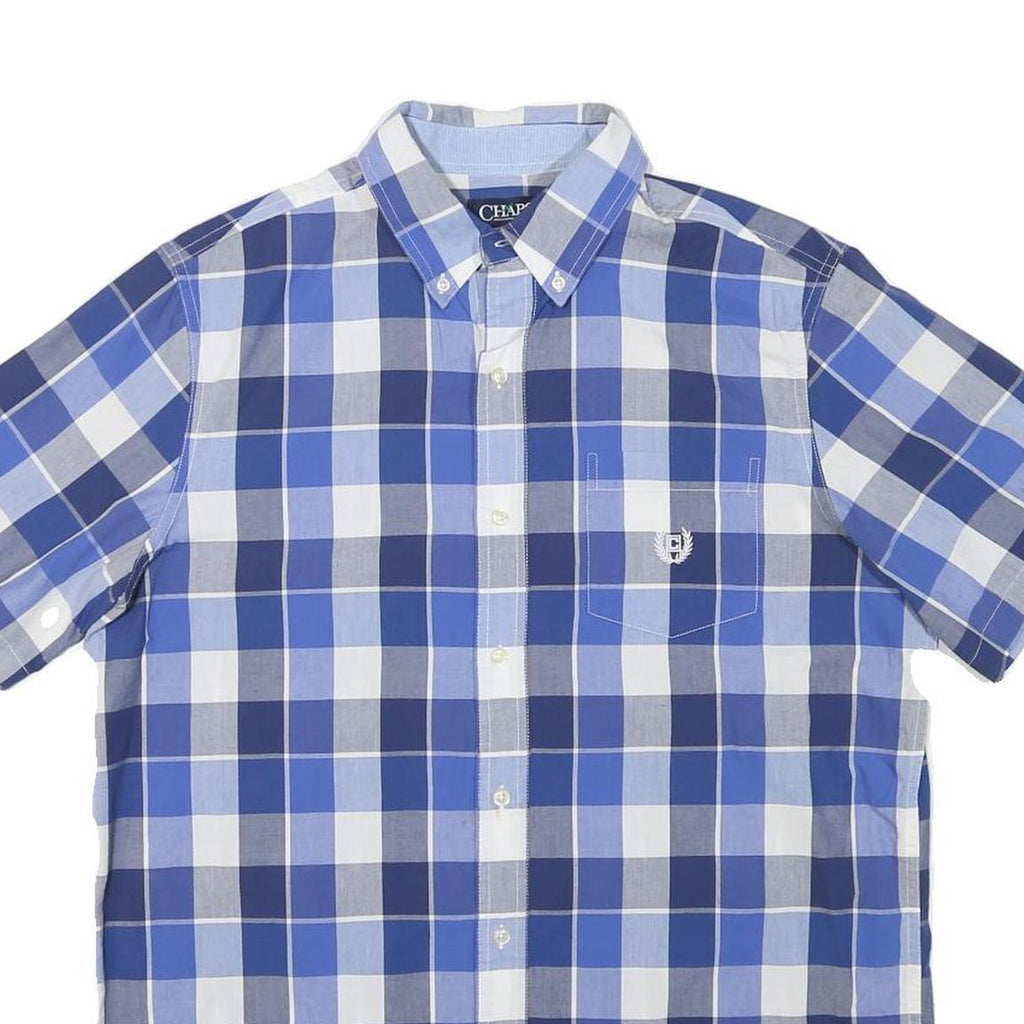 CHAPS Mens Blue & White Check Shirt M Cotton Blend Casual Button-Down Short