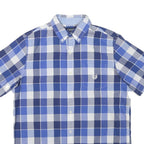 CHAPS Mens Blue & White Check Shirt M Cotton Blend Casual Button-Down Short
