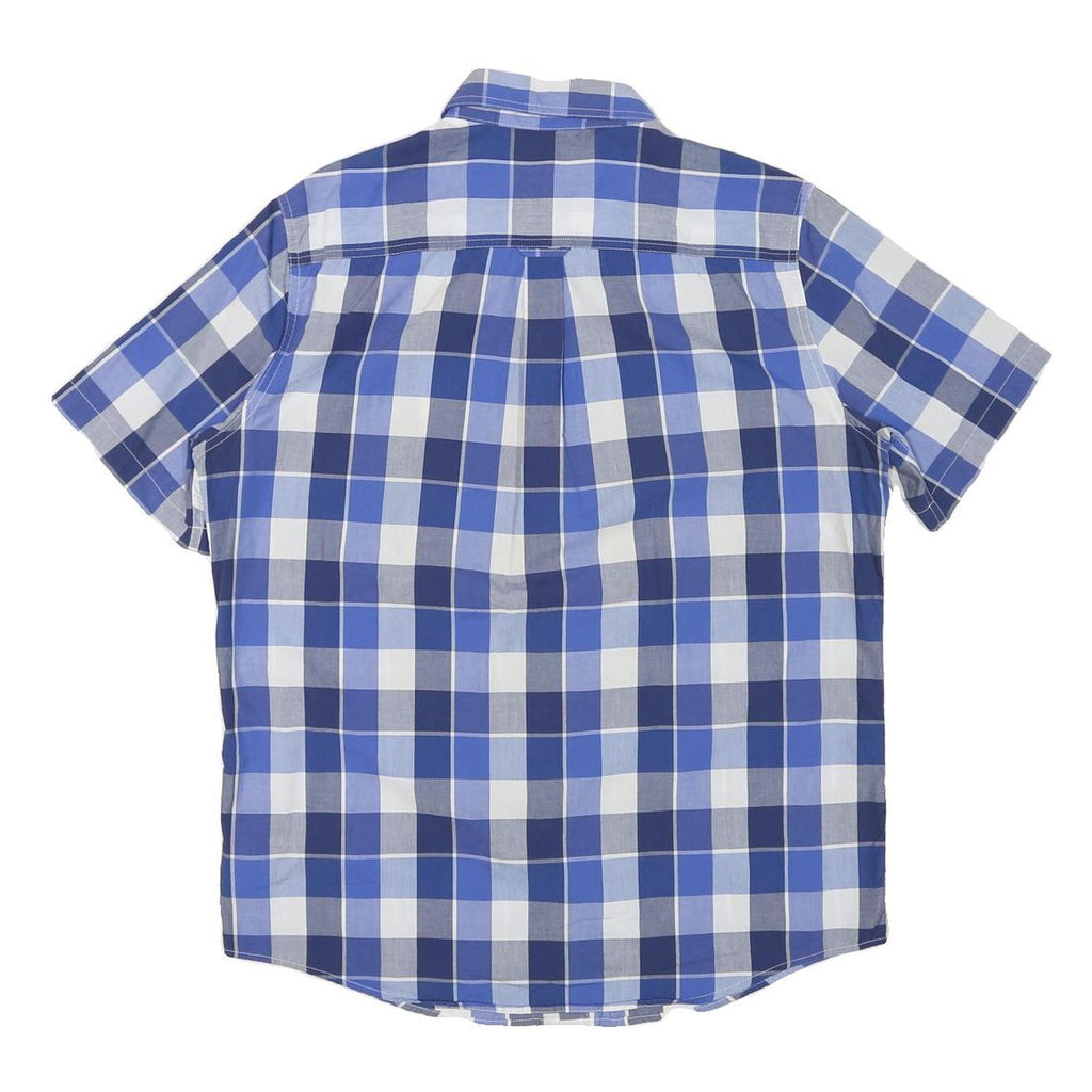 CHAPS Mens Blue & White Check Shirt M Cotton Blend Casual Button-Down Short
