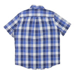 CHAPS Mens Blue & White Check Shirt M Cotton Blend Casual Button-Down Short