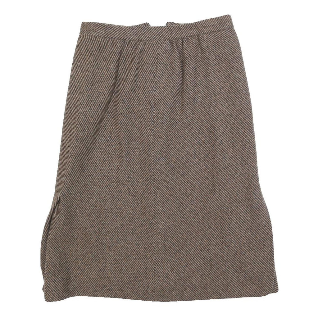 Womens Brown A-Line Midi Woven Plain Skirt Size S Classic Office Wear