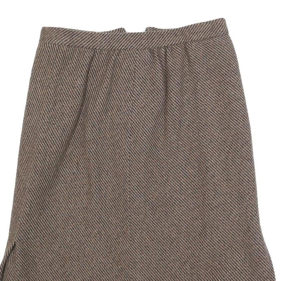 Womens Brown A-Line Midi Woven Plain Skirt Size S Classic Office Wear