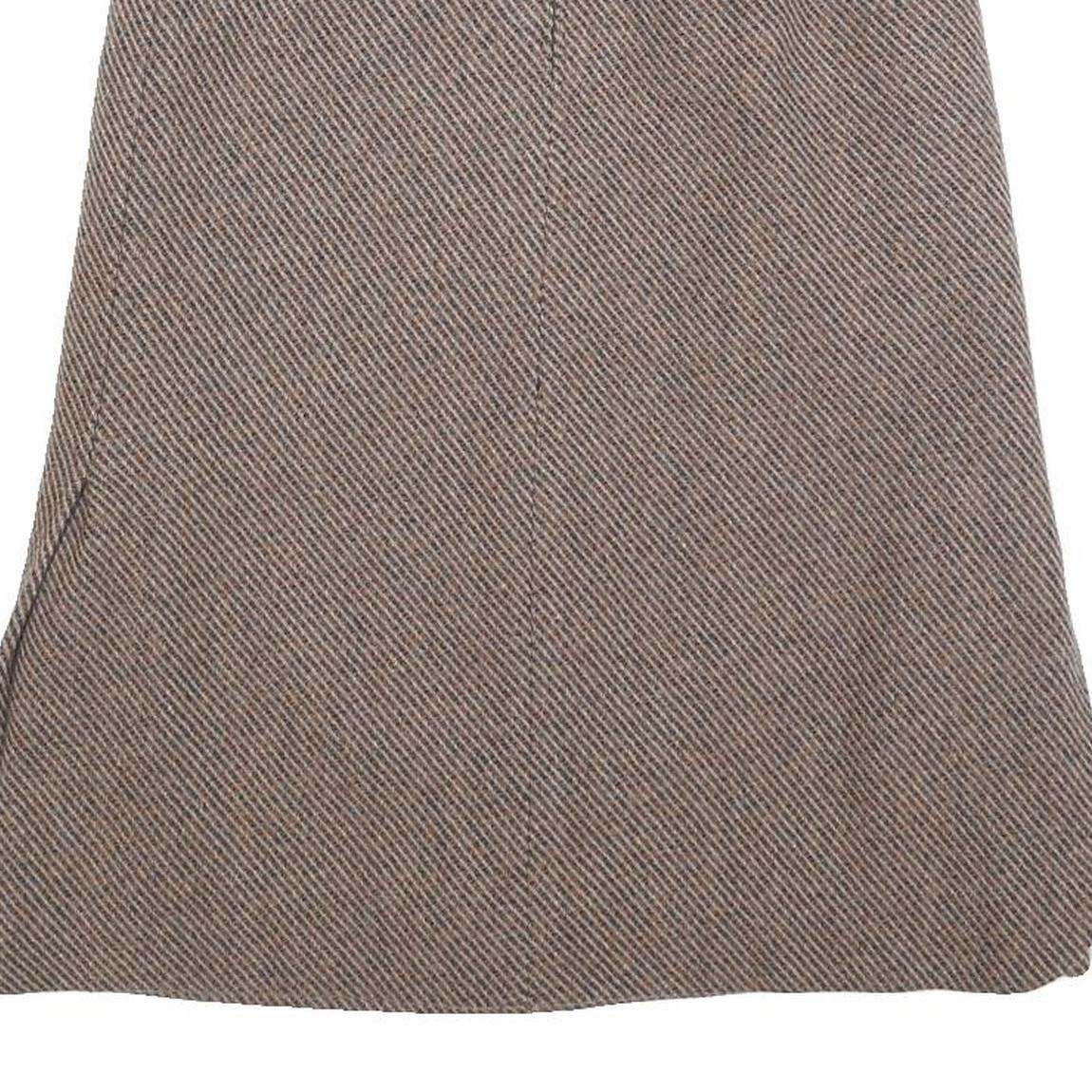 Womens Brown A-Line Midi Woven Plain Skirt Size S Classic Office Wear
