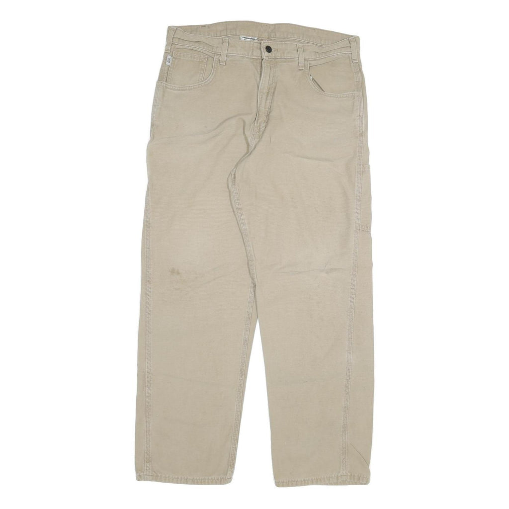 CARHARTT Mens Relaxed Beige Cotton Blend Zip Trousers W36 L32 Workwear Pants