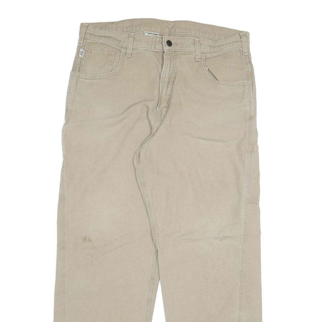 CARHARTT Mens Relaxed Beige Cotton Blend Zip Trousers W36 L32 Workwear Pants