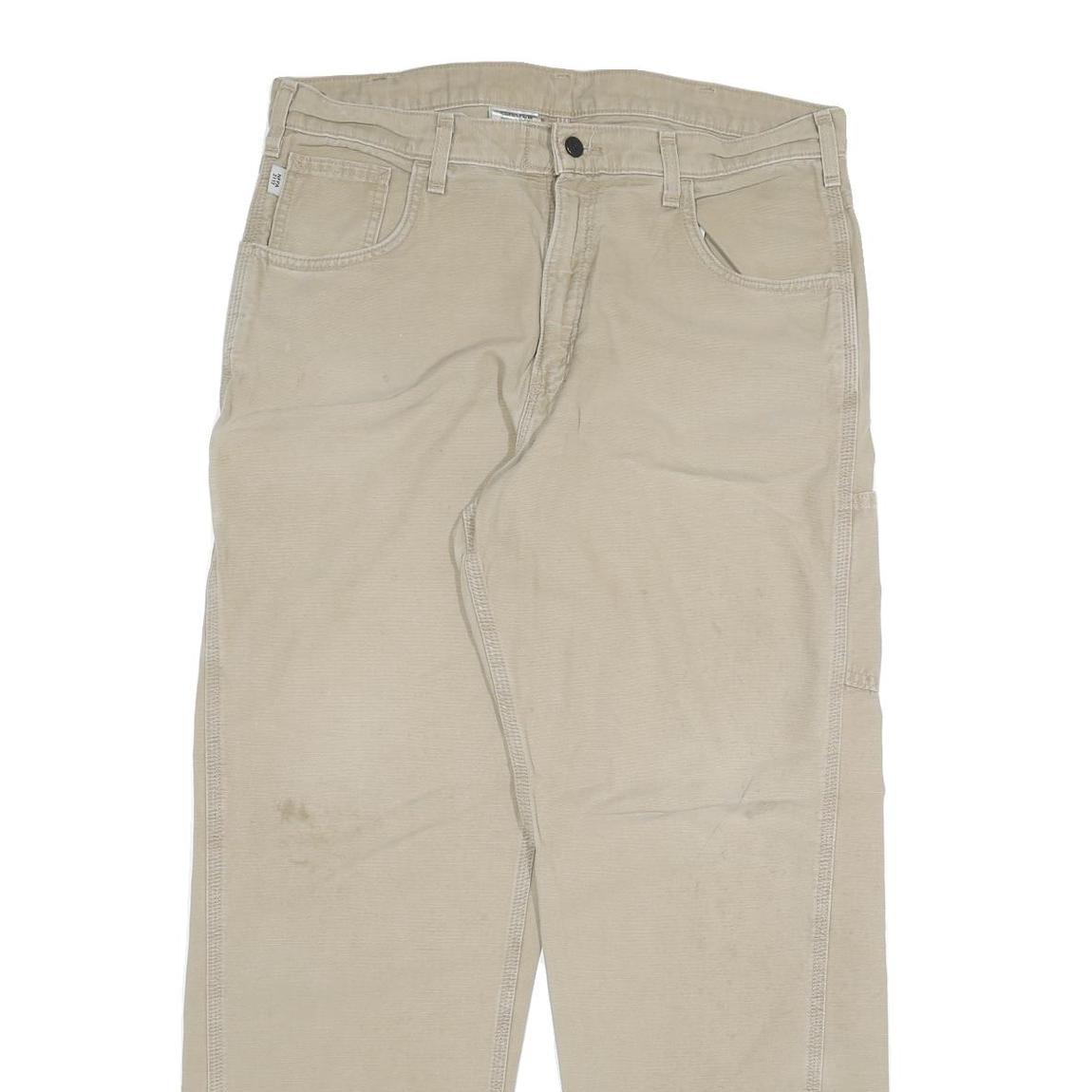 CARHARTT Mens Relaxed Beige Cotton Blend Zip Trousers W36 L32 Workwear Pants