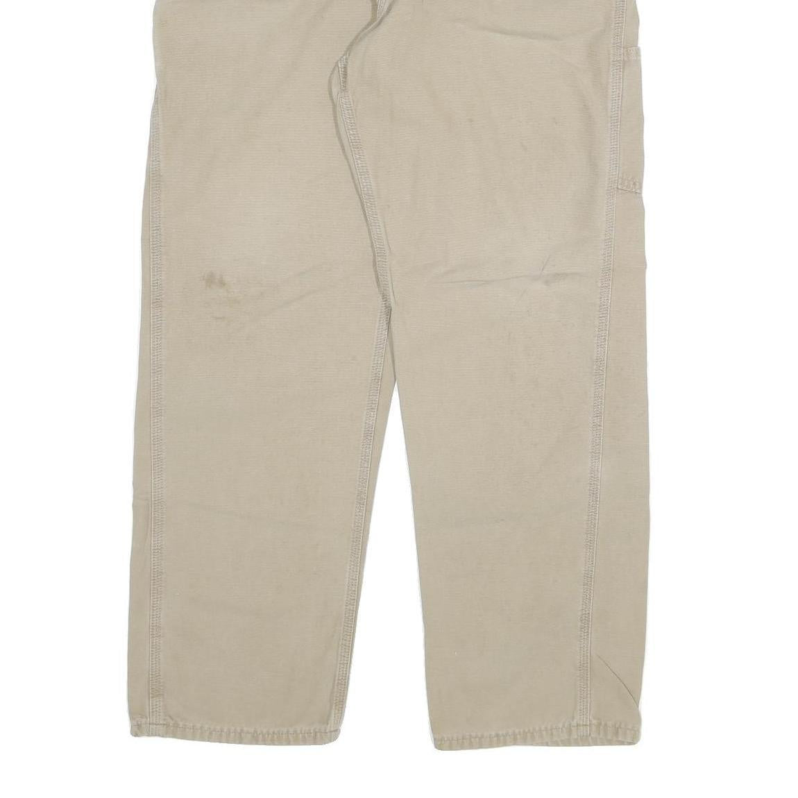 CARHARTT Mens Relaxed Beige Cotton Blend Zip Trousers W36 L32 Workwear Pants