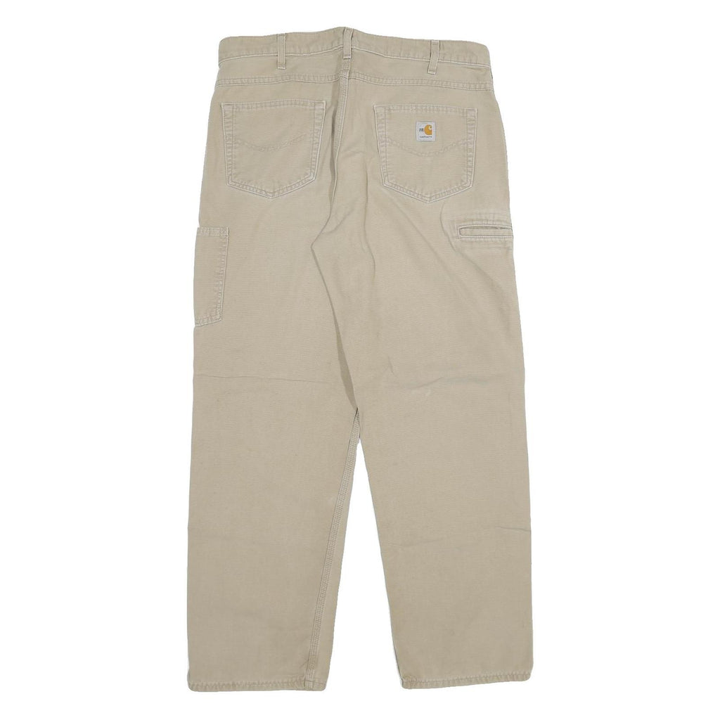 CARHARTT Mens Relaxed Beige Cotton Blend Zip Trousers W36 L32 Workwear Pants