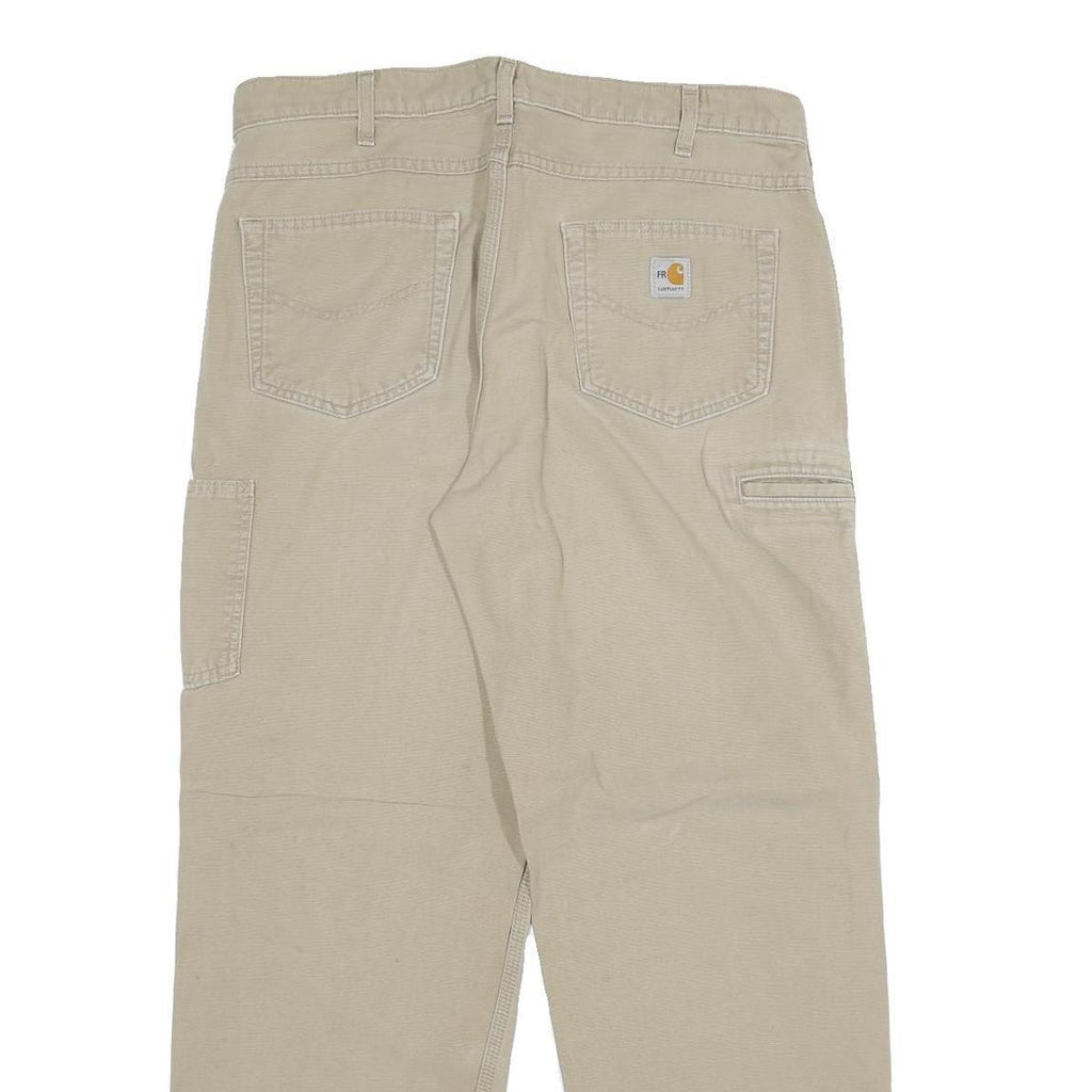 CARHARTT Mens Relaxed Beige Cotton Blend Zip Trousers W36 L32 Workwear Pants