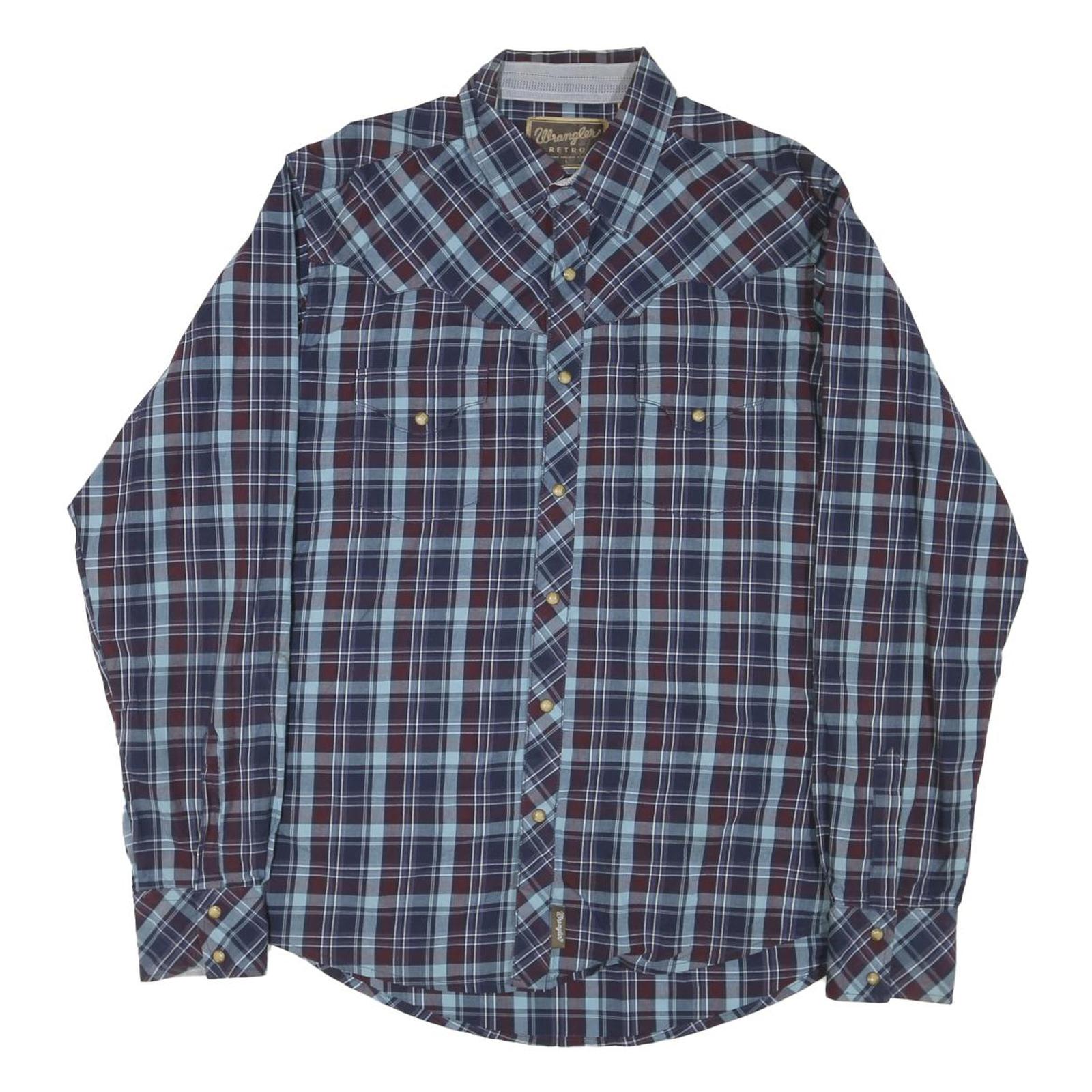 WRANGLER Mens Blue & Brown Check Long Sleeve Shirt L Western Style